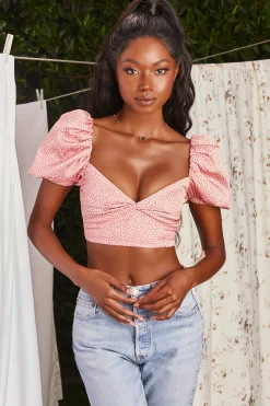 Oh Polly Women'S Clothing Sale - $65 And Under | Women'S Clothing Sale - $40 And Under^Puff Sleeve Crop Top in Coral