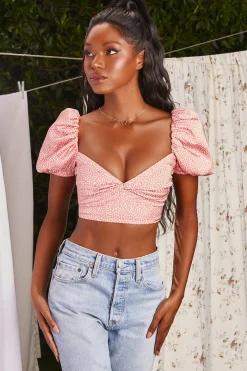 Oh Polly Women'S Clothing Sale - $65 And Under | Women'S Clothing Sale - $40 And Under^Puff Sleeve Crop Top in Coral