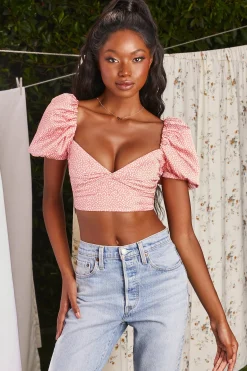 Oh Polly Women'S Clothing Sale - $65 And Under | Women'S Clothing Sale - $40 And Under^Puff Sleeve Crop Top in Coral