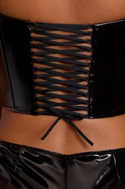 Oh Polly Tops^Push Up Vinyl Corset in Black