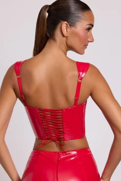 Oh Polly Tops^Push Up Vinyl Corset in Fire Red FireRed