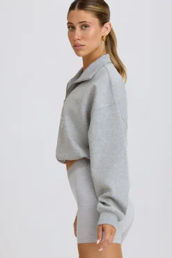 Oh Polly Sweatshirts | Matching Sets^Quarter-Zip Cropped Sweatshirt in Grey Marl GreyMarl