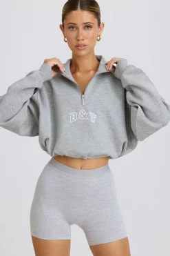 Oh Polly Sweatshirts | Matching Sets^Quarter-Zip Cropped Sweatshirt in Grey Marl GreyMarl