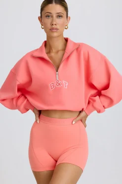 Oh Polly Tracksuits | Sweatshirts^Quarter-Zip Cropped Sweatshirt in Coral
