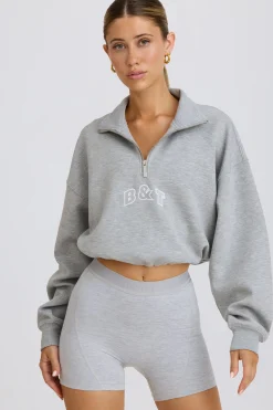 Oh Polly Sweatshirts | Matching Sets^Quarter-Zip Cropped Sweatshirt in Grey Marl GreyMarl