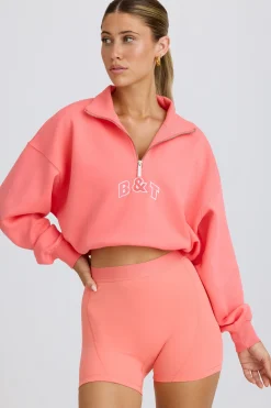 Oh Polly Tracksuits | Sweatshirts^Quarter-Zip Cropped Sweatshirt in Coral