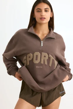 Oh Polly Sweatshirts | Matching Sets^Quarter-Zip Sweatshirt in Espresso