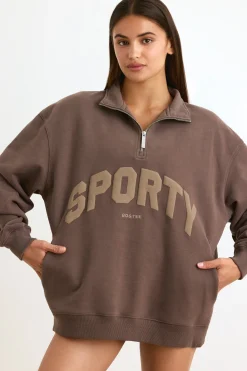 Oh Polly Sweatshirts | Matching Sets^Quarter-Zip Sweatshirt in Espresso