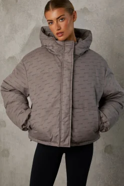 Oh Polly Coats^Reversible Hooded Puffer Jacket in Warm Grey WarmGrey