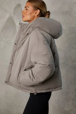 Oh Polly Coats^Reversible Hooded Puffer Jacket in Warm Grey WarmGrey