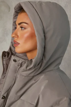 Oh Polly Coats^Reversible Hooded Puffer Jacket in Warm Grey WarmGrey