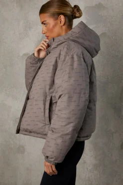 Oh Polly Coats^Reversible Hooded Puffer Jacket in Warm Grey WarmGrey