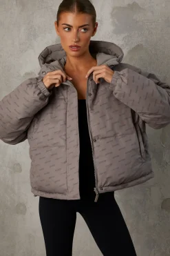 Oh Polly Coats^Reversible Hooded Puffer Jacket in Warm Grey WarmGrey