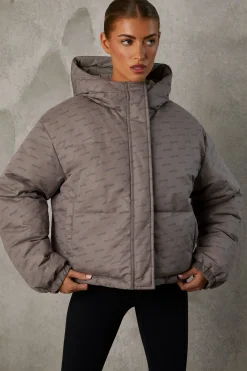 Oh Polly Coats^Reversible Hooded Puffer Jacket in Warm Grey WarmGrey