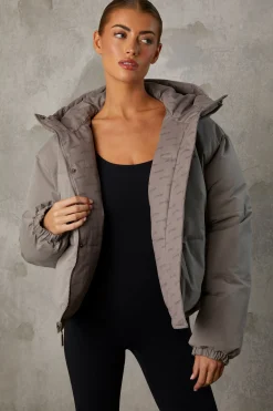 Oh Polly Coats^Reversible Hooded Puffer Jacket in Warm Grey WarmGrey