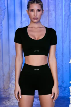Oh Polly Shorts^Ribbed Mini Shorts in Black