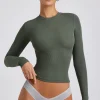 Oh Polly Tops | Elevated Essentials^Ribbed Modal Crew Neck Top in Khaki Green