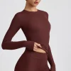 Oh Polly Tops | Elevated Essentials^Ribbed Modal Crew Neck Top in Espresso