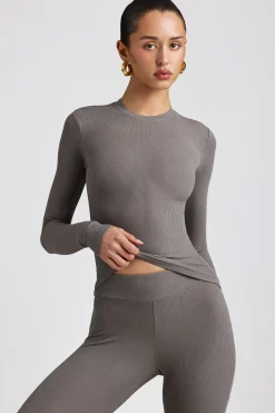 Oh Polly Tops | Elevated Essentials^Ribbed Modal Crew Neck Top in Grey