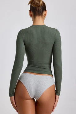 Oh Polly Tops | Elevated Essentials^Ribbed Modal Crew Neck Top in Khaki Green