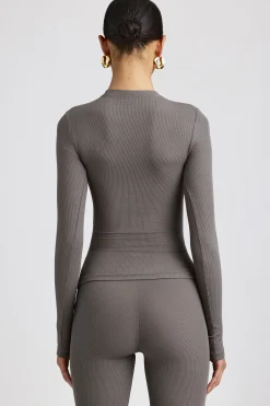 Oh Polly Tops | Elevated Essentials^Ribbed Modal Crew Neck Top in Grey