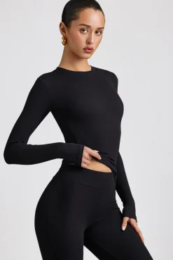 Oh Polly Tops | Elevated Essentials^Ribbed Modal Crew Neck Top in Black