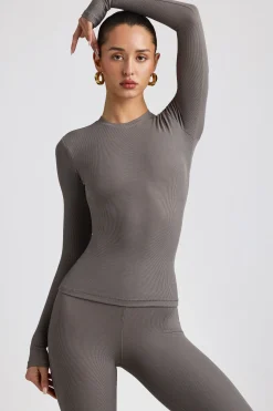 Oh Polly Tops | Elevated Essentials^Ribbed Modal Crew Neck Top in Grey