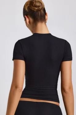 Oh Polly Co-Ords | Tops^Ribbed Modal High Neck Top in Black