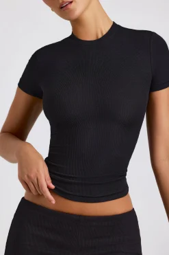 Oh Polly Co-Ords | Tops^Ribbed Modal High Neck Top in Black