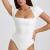 Oh Polly Women'S Clothing Sale - $65 And Under | Women'S Clothing Sale - $40 And Under^Ribbed Modal Lace-Trim Bodysuit in White