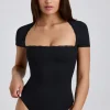 Oh Polly Tops | Elevated Essentials^Ribbed Modal Lace-Trim Bodysuit in Black