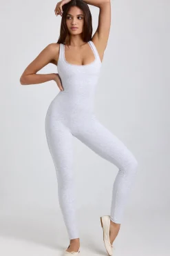 Oh Polly Jumpsuits & Unitards | Elevated Essentials^Ribbed Modal Lace-Trim Jumpsuit in Grey