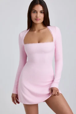 Oh Polly Tencel™ Modal Dresses^Ribbed Modal Lace-Trim Mini Dress in Blossom Pink BlossomPink