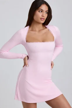 Oh Polly Tencel™ Modal Dresses^Ribbed Modal Lace-Trim Mini Dress in Blossom Pink BlossomPink