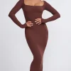 Oh Polly Tencel™ Modal Dresses^Ribbed Modal Long Sleeve Maxi Dress in Chocolate
