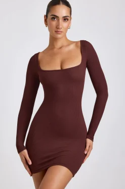 Oh Polly Women'S Clothing Sale - $65 And Under | Women'S Clothing Sale - $40 And Under^Ribbed Modal Long Sleeve Mini Dress in Chocolate