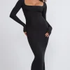 Oh Polly Tencel™ Modal Dresses^Ribbed Modal Long Sleeve Maxi Dress in Black