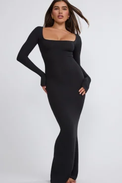 Oh Polly Tencel™ Modal Dresses^Ribbed Modal Long Sleeve Maxi Dress in Black