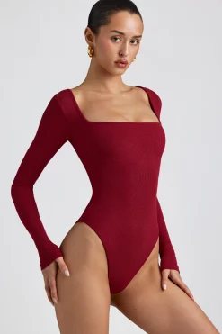 Oh Polly Tops | Elevated Essentials^Ribbed Modal Long Sleeve Bodysuit in Maroon