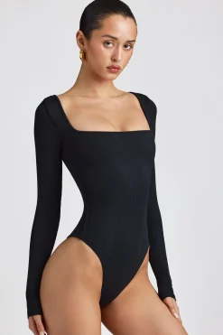 Oh Polly Tops | Elevated Essentials^Ribbed Modal Long Sleeve Bodysuit in Black