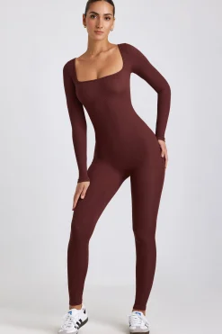 Oh Polly Jumpsuits & Unitards | Elevated Essentials^Ribbed Modal Long Sleeve Jumpsuit in Espresso