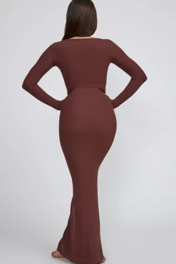 Oh Polly Tencel™ Modal Dresses^Ribbed Modal Long Sleeve Maxi Dress in Chocolate