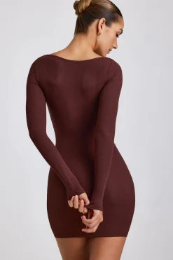 Oh Polly Women'S Clothing Sale - $65 And Under | Women'S Clothing Sale - $40 And Under^Ribbed Modal Long Sleeve Mini Dress in Chocolate
