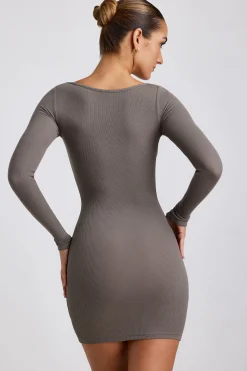 Oh Polly Women'S Clothing Sale - $65 And Under | Women'S Clothing Sale - $40 And Under^Ribbed Modal Long Sleeve Mini Dress in Grey