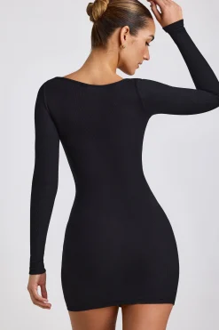 Oh Polly Tencel™ Modal Dresses^Ribbed Modal Long Sleeve Mini Dress in Black