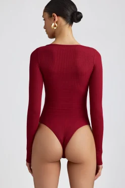 Oh Polly Tops | Elevated Essentials^Ribbed Modal Long Sleeve Bodysuit in Maroon