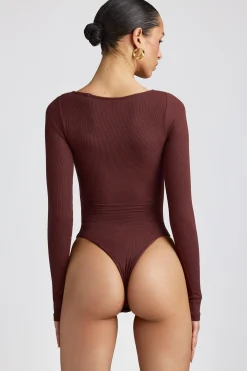 Oh Polly Tops | Elevated Essentials^Ribbed Modal Long Sleeve Bodysuit in Espresso