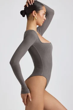 Oh Polly Tops | Fall Outfits^Ribbed Modal Long Sleeve Bodysuit in Grey