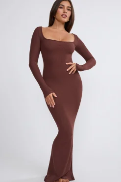 Oh Polly Tencel™ Modal Dresses^Ribbed Modal Long Sleeve Maxi Dress in Chocolate