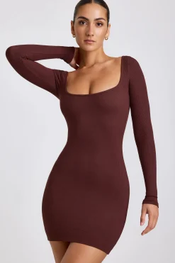 Oh Polly Women'S Clothing Sale - $65 And Under | Women'S Clothing Sale - $40 And Under^Ribbed Modal Long Sleeve Mini Dress in Chocolate